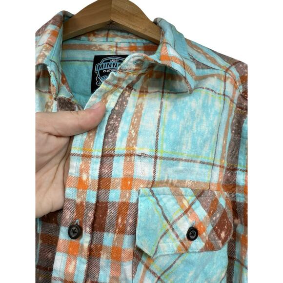 Angry Minnow Flannel Shirt Mens Large Blue Acid Splatter Wild Child Gypsy READ - Picture 3 of 7